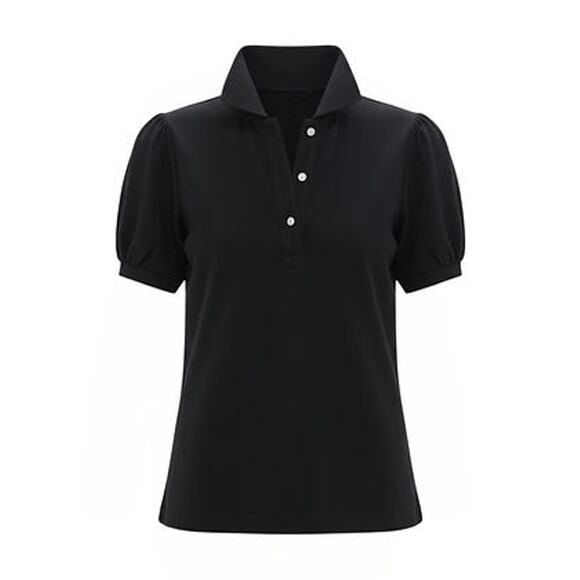 TUCKERNUCK Black Pique Puff Sleeve Peggy Polo Size M NWT Retail $128 Tuckernuck - Picture 8 of 8